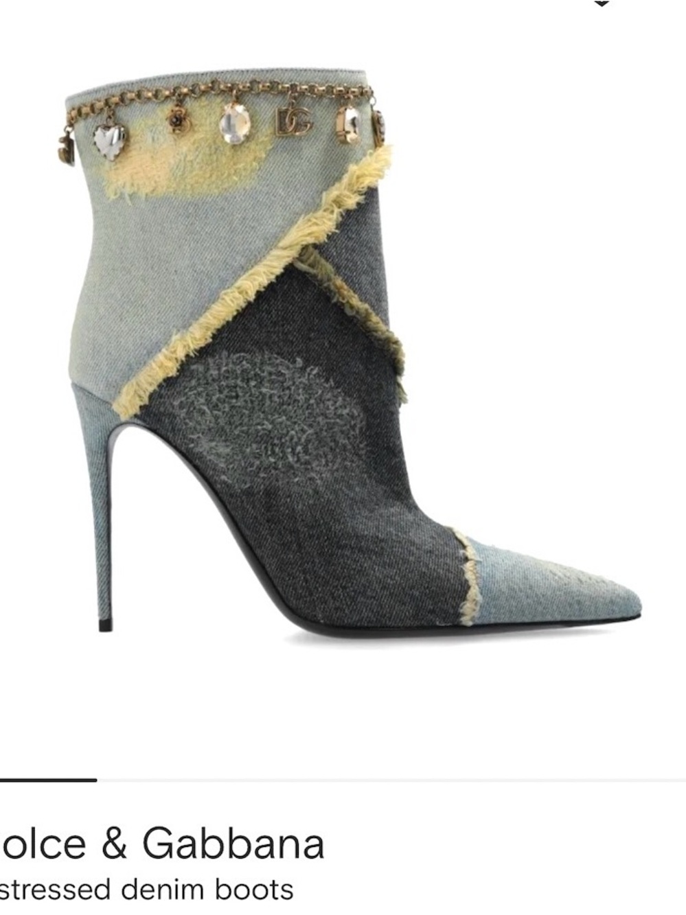 Dolce & Gabbana Two-Tone Distressed Denim Ankle Boot with Chain Charms